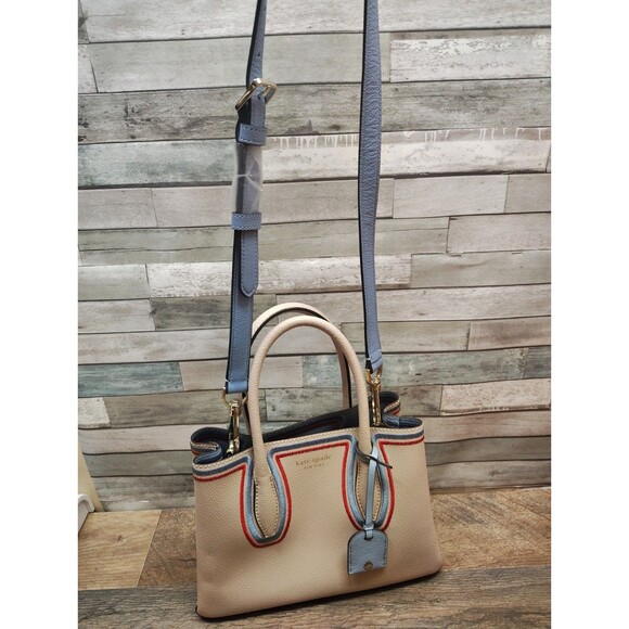 Kate Spade Beige Leather Small Eva Embroidered Tote Purse Whimsical Chic Preppy - Picture 7 of 15